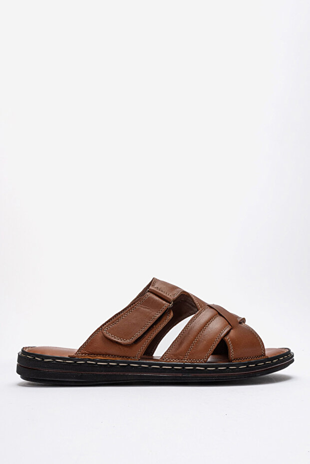 Men's Cross-Strapped Slippers Real Leather Dc 1143 Taba