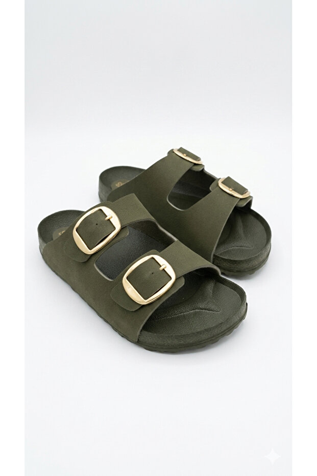 Women's Gold Double Buckle Anatomical Comfortable Stylish Soft Sole Slippers