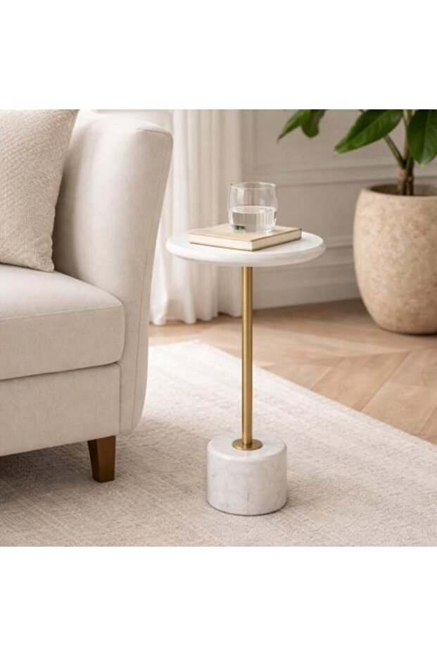 Stylish Side Table with Round Marble Surface - 1