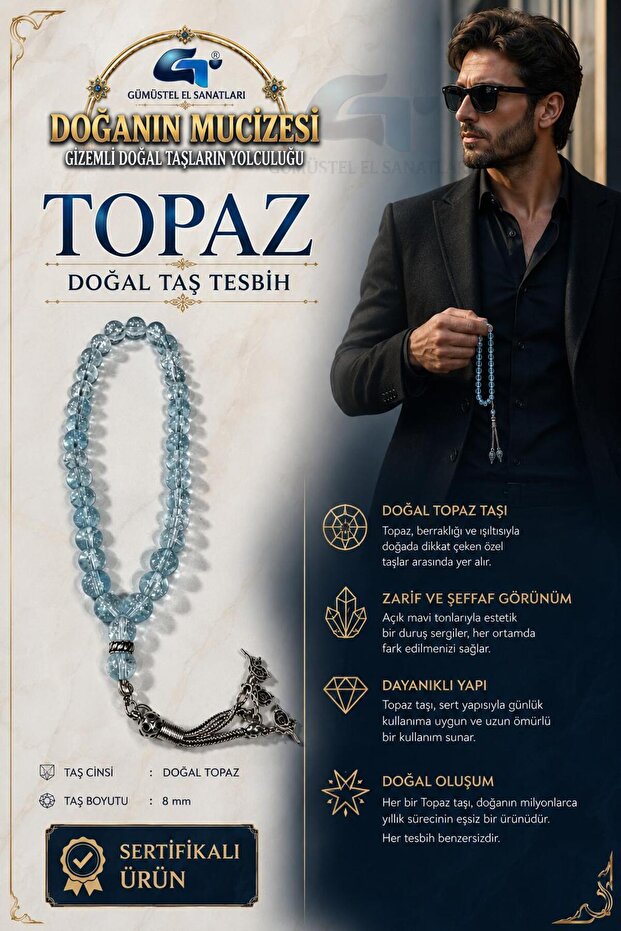 Certified Topaz Natural Stone Prayer Beads