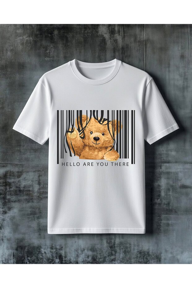 Hello Are You Teddy Bear Printed Oversize T-Shirt