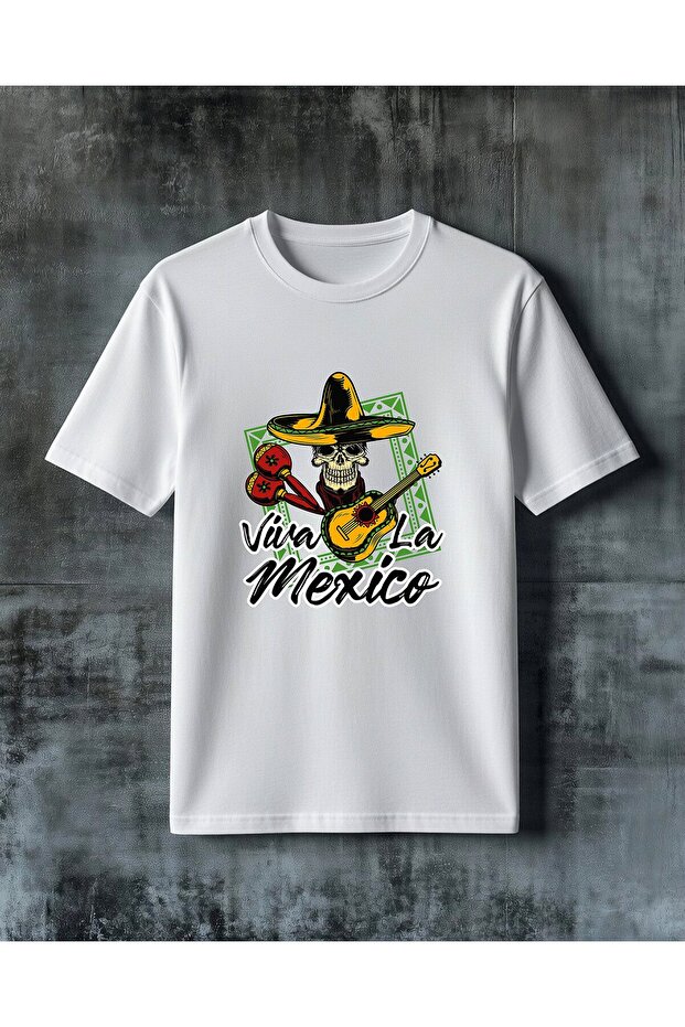 تي شيرت كبير الحجم مطبوع عليه هيكل عظمي من viva la mexico