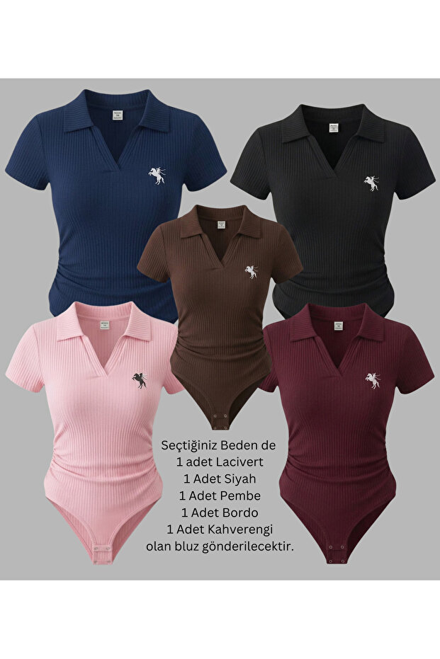 Polo Collar Ribbed Lycra Premium Bodysuit