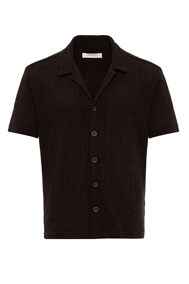 Apaş collar knitted patterned men's shirt