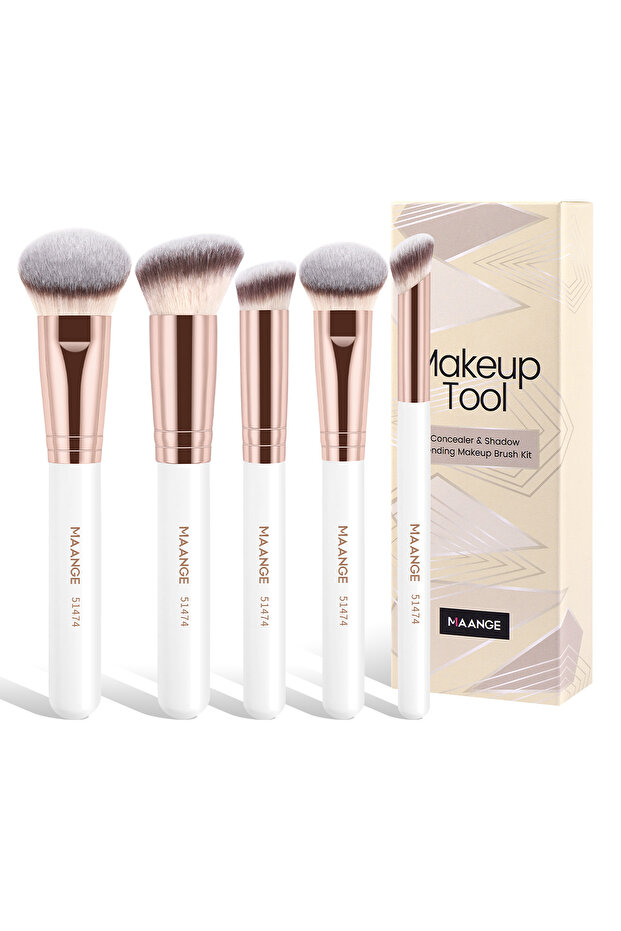White Gold MAANGE Makeup Brush Set 5pcs Foundation Concealer Detail Brushes Soft Makeup Brushes for