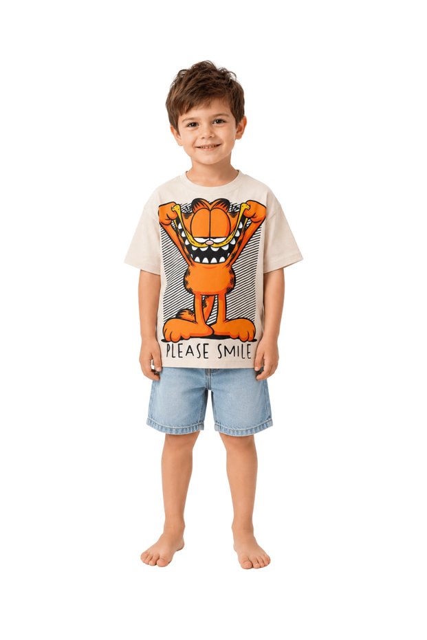 Boy's Garfield Printed Short Sleeve T-Shirt 100% Cotton Casual T-Shirt