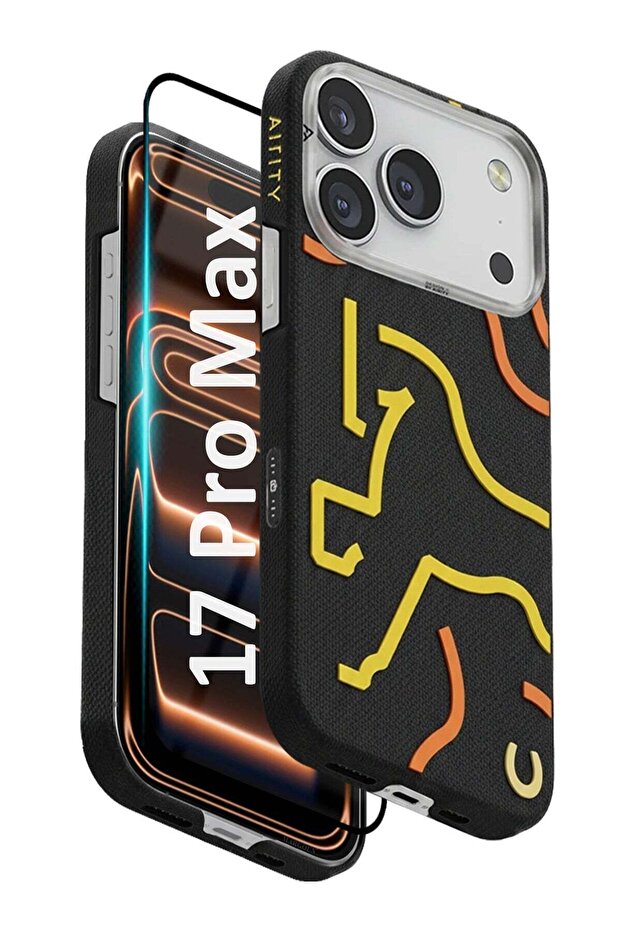 Horse Style Bamboo Fiber Protective Case for iPhone 17 Pro Max– Ultra Durable, Lightweight & Premium Design with Screen Protector Black Yellow