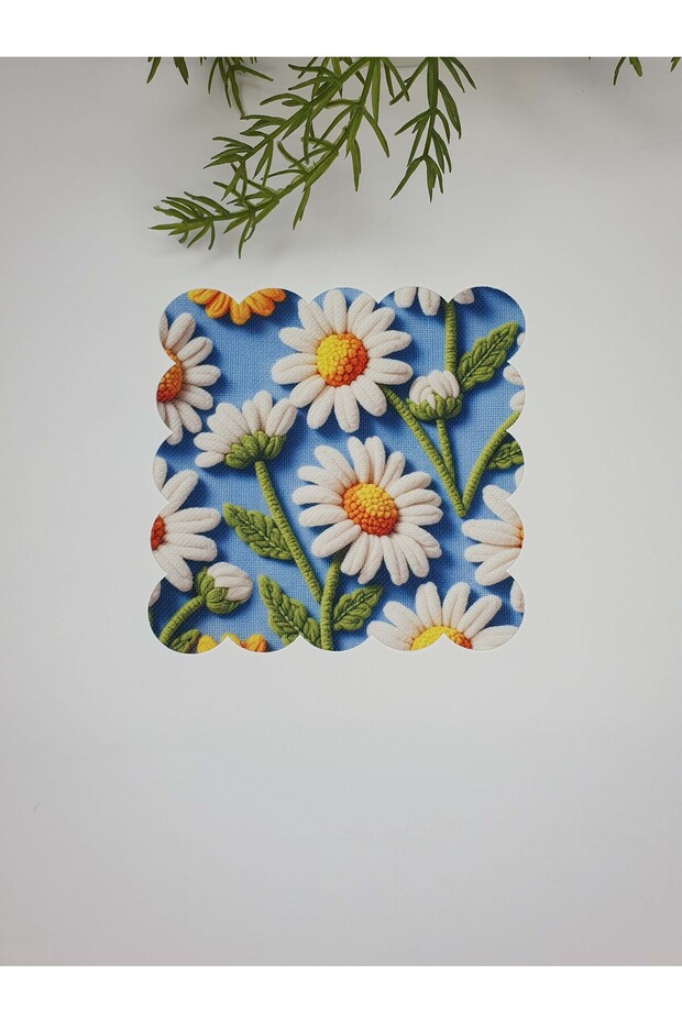 Blue Meadow Daisy Embroidery Edge Cocktail Napkin 1 Piece