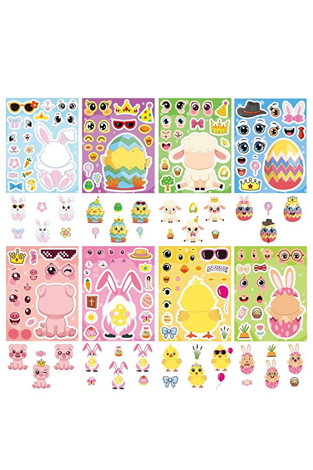 8PCS 8/16/24PCS Cartoon Easter Animal Easter Egg Rabbit Sheep Puzzle Stickers Wholesale Cute Animal