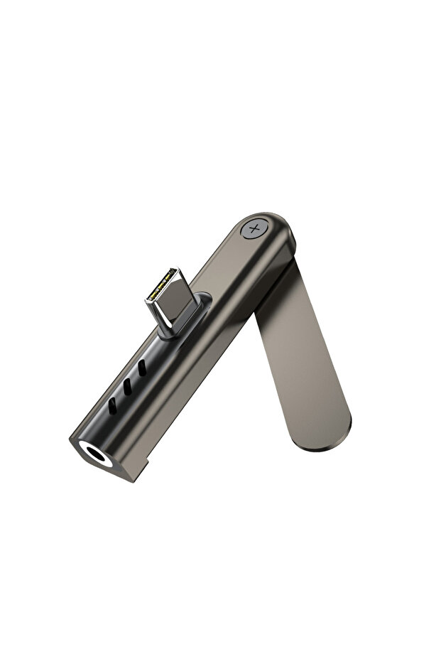 Black USB C to 3.5mm Audio Bracket Adapter Folding Mobile Phone Stand Aluminum Alloy Mini Headphone