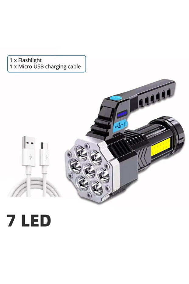 7 مصابيح LED قابلة لإعادة الشحن وعالية الطاقة 7 مصابيح LED للتخييم مع ضوء جانبي من Cob خفيف الوزن للاستخدام الخارجي