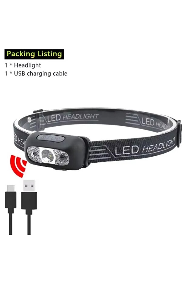 مصباح أمامي LED صغير قابل لإعادة الشحن من Heinast Pack A، مصباح رأس قوي يعمل بالحث الضوئي، ضوء أبيض وأحمر للاستخدام الخارجي