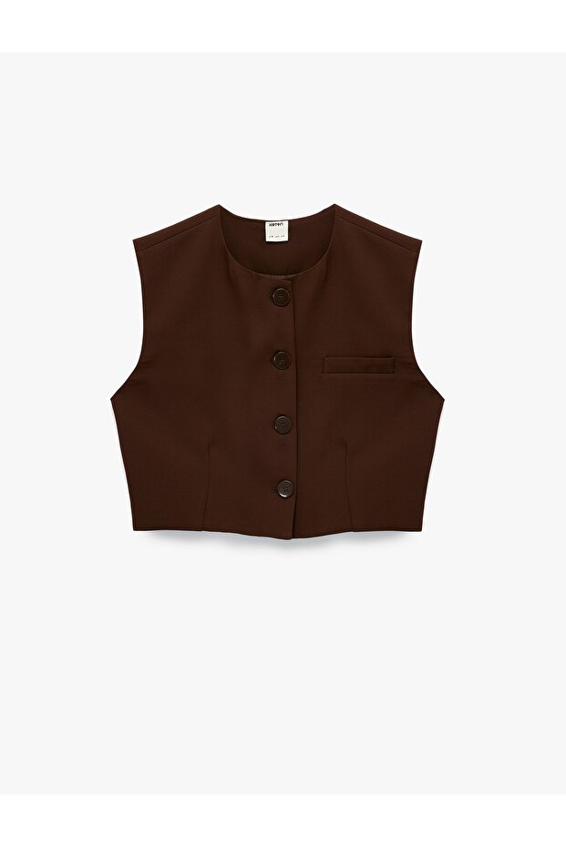 Buttoned Crew Neck Crop Vest - 3