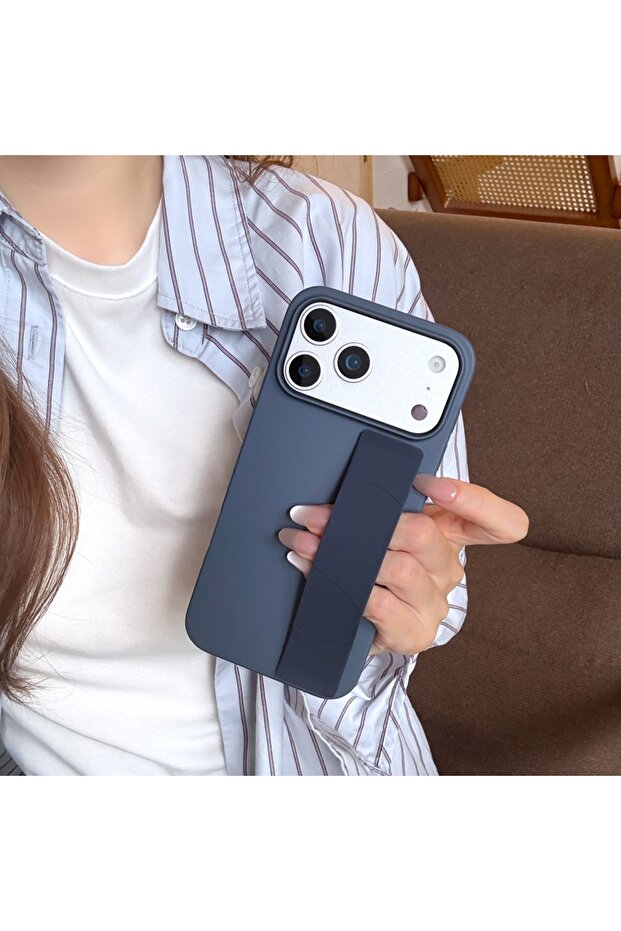 iPhone17 Pro Max Blue Luxury Solid Stretch Silicone Wrist Strap Matte Case For iphone 17 16 12 13 14