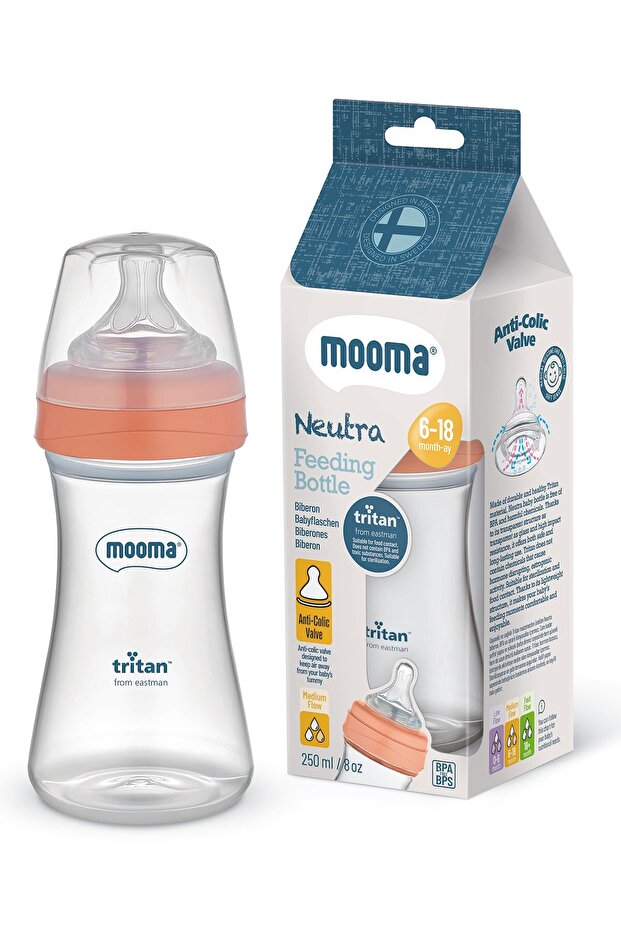 Mooma baby bottle 250 ml 6-18 medium flow - red