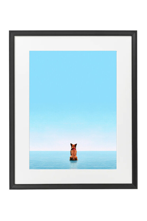 Dog Minimalist Ocean View, Blue Skies Poster with Frame 50x40cm