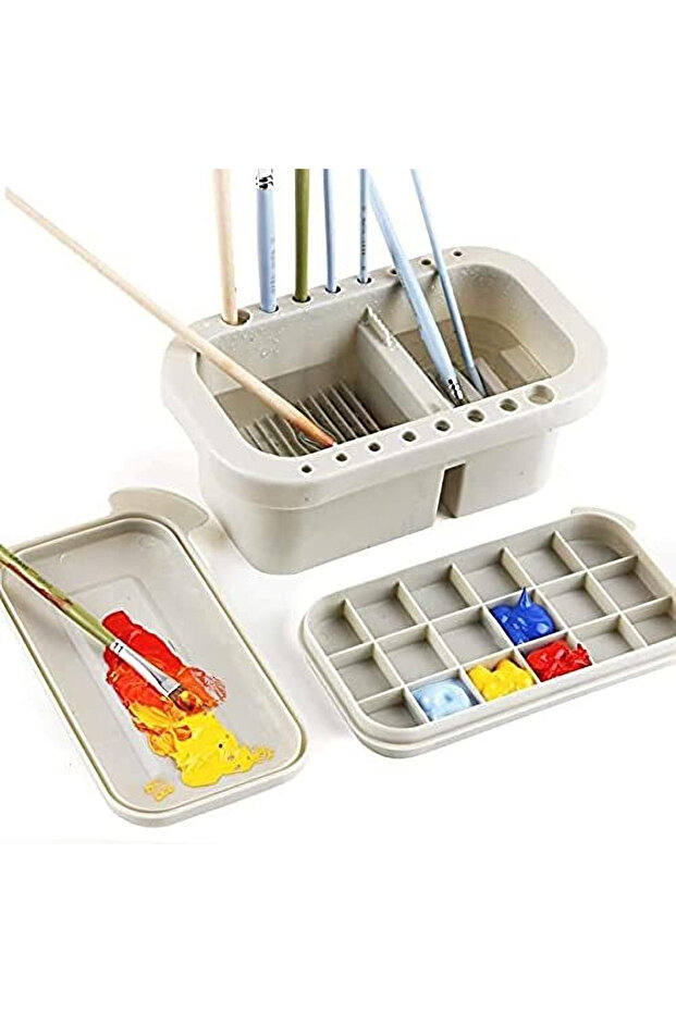 Silk Route - Multi-Use Paint Brush Basin with Brushes Holder, Washer, Trays, Palette Box - Artist Cl
