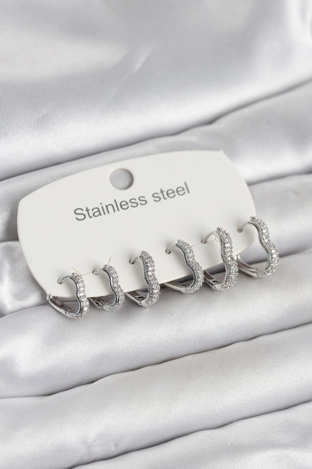 316L Steel Silver Color 6-Piece Heart Shape Women's Earring Set - Classic Look with Zircon