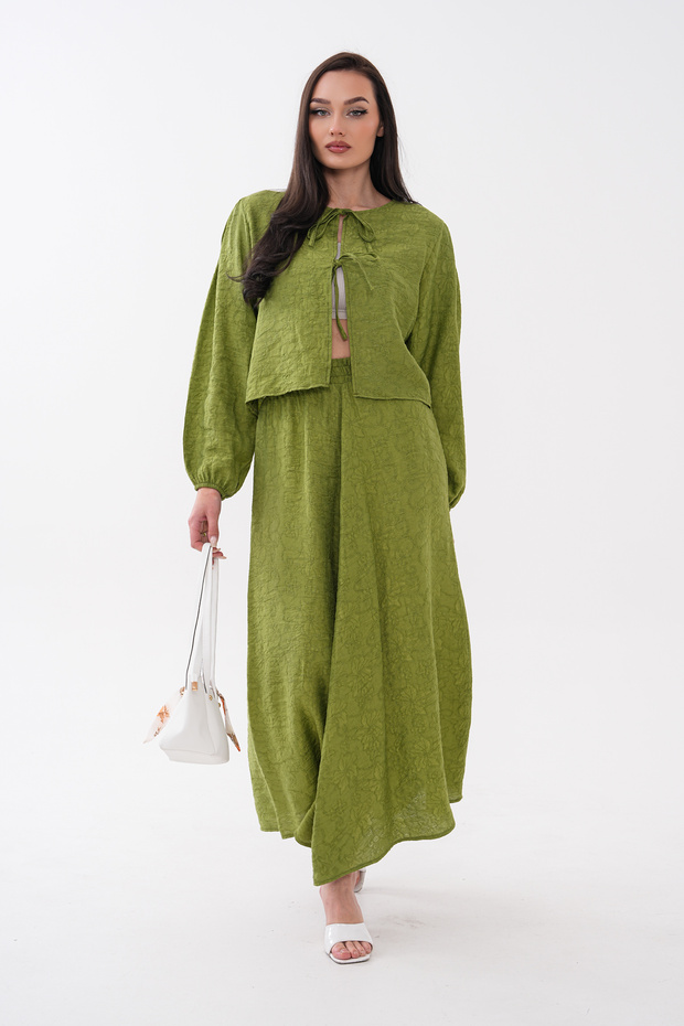 Pre-Tieded Jacquard Knitted Skirt Suit
