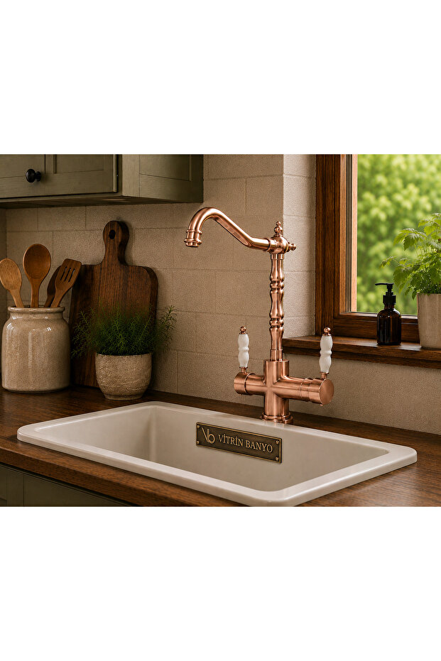 Country Model Kitchen Sink Faucet Rose Gold - Double Inlet Decorative Rustic Faucet