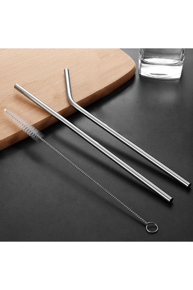 Extra Long Stainless Steel Straw Set – 3 Pieces (Curved + Straight + Brush)