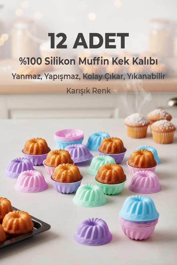 قالب كيك مافن من السيليكون من بيك ماف، 12 قطعة، مقاوم للحريق وغير لاصق