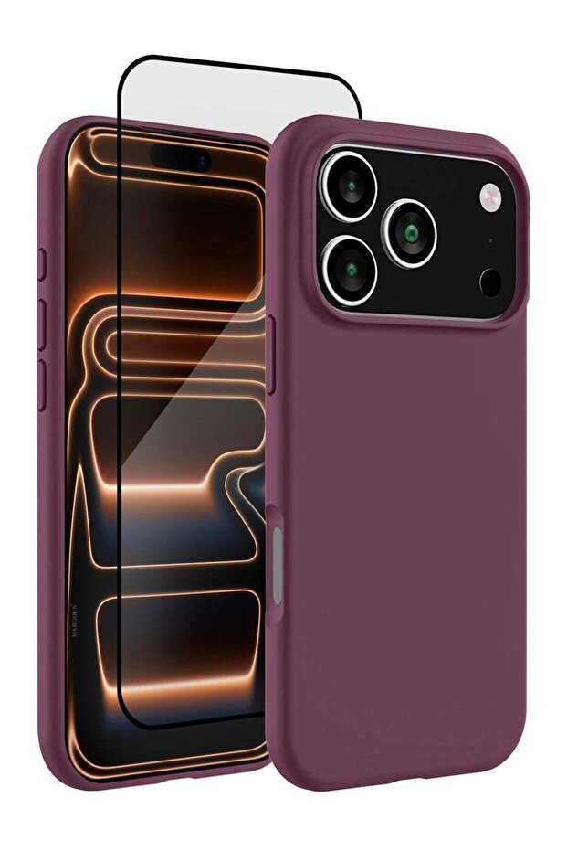2 Packs Silicone Protective Phone Case for iPhone 17 Pro Max - Soft Anti-Scratch Microfiber Lining Ultra Slim Drop Protection Phone Cover with 3D Screen Protector - Burgundy