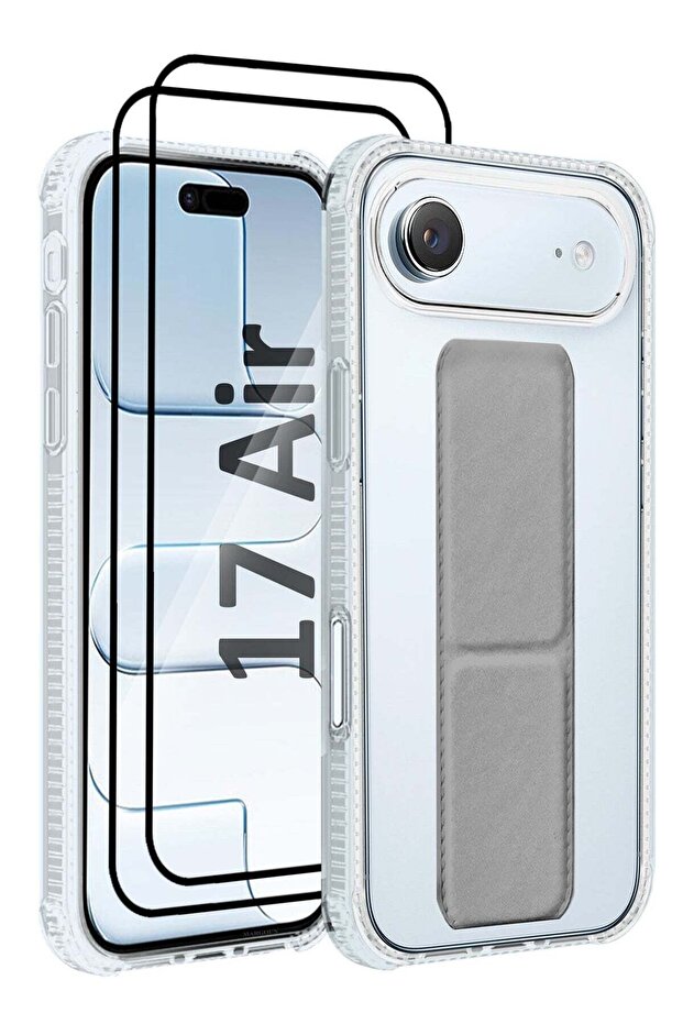 3 Packs Finger Grip Clear Case Cover for iPhone 17 Air- Kickstand Car Magnetic Holder Multi-function Protective Two-in-one Case with Two 3D Screen Protectors - Grey