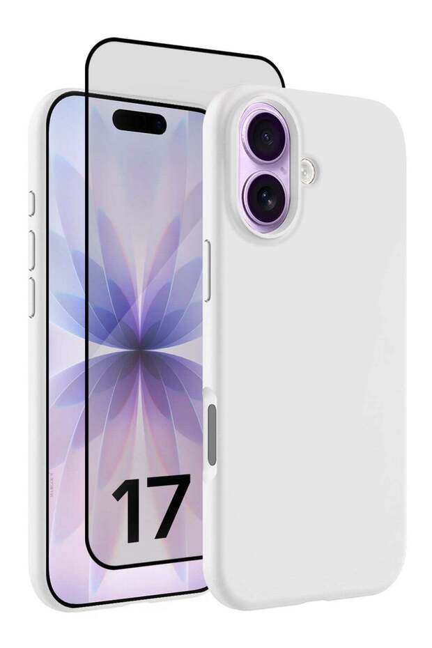 2Packs Liquid Silicone Protective Phone Case for iPhone 17 , Soft Anti-Scratch Microfiber Lining Ultra Slim Drop Protection Phone Cover with 3D Screen Protector - White-2