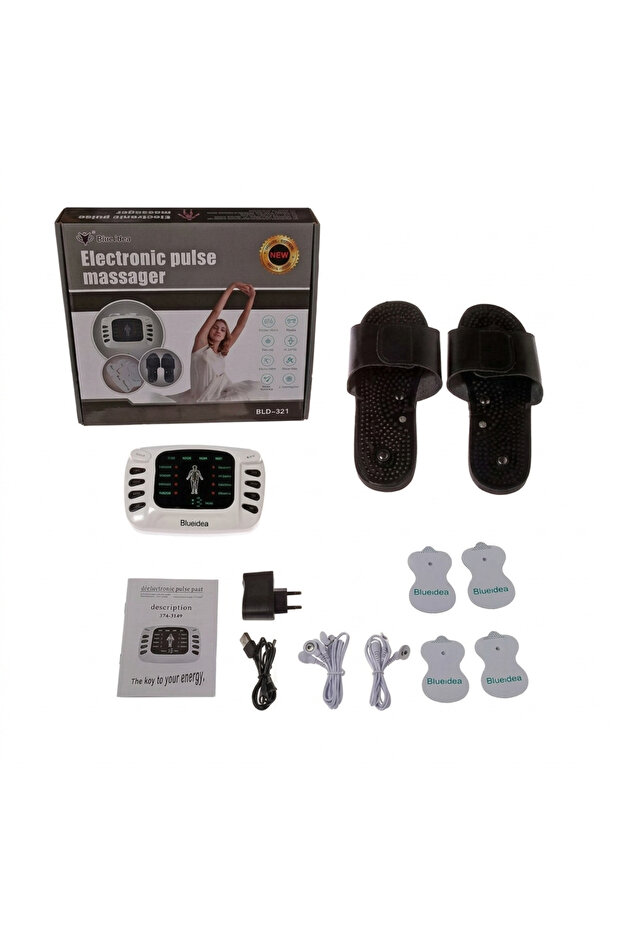 8-Mode Electronic Pulse Massager with Specialized Foot Massaging Slippers