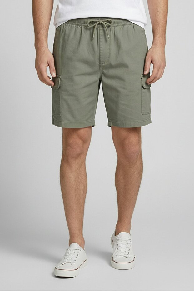 Men Plain Cargo Shorts, Sage Green - 1