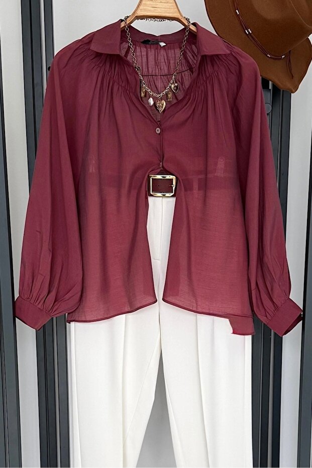 Balon Kol Yaka Detailed Oversize Shirt 5018