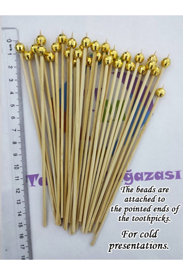 15 cm Long Toothpicks - 500 Pieces Gold Disco Ball Beaded Cocktail Stirrers - Beads 8 mm