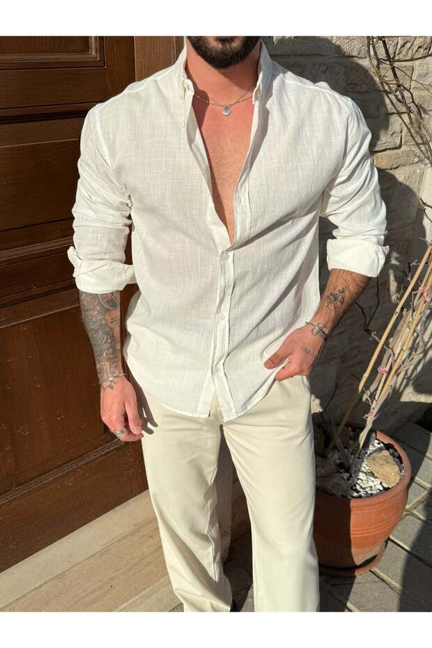Loose Linen Basic Shirt White - 1