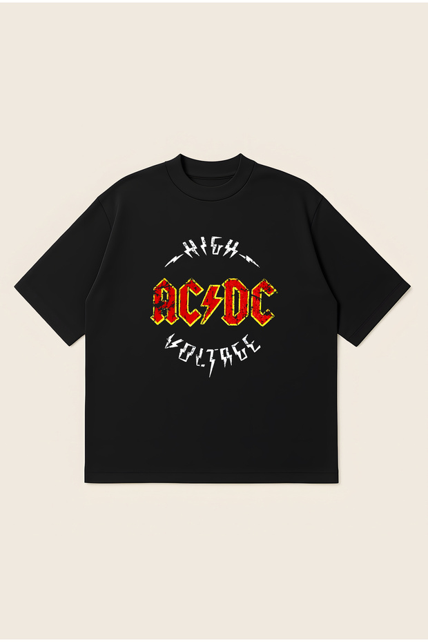 Ac/Dc High Voltage Oversize Boxy Cut Unisex 100% Cotton Printed Tshirt | Streetwear