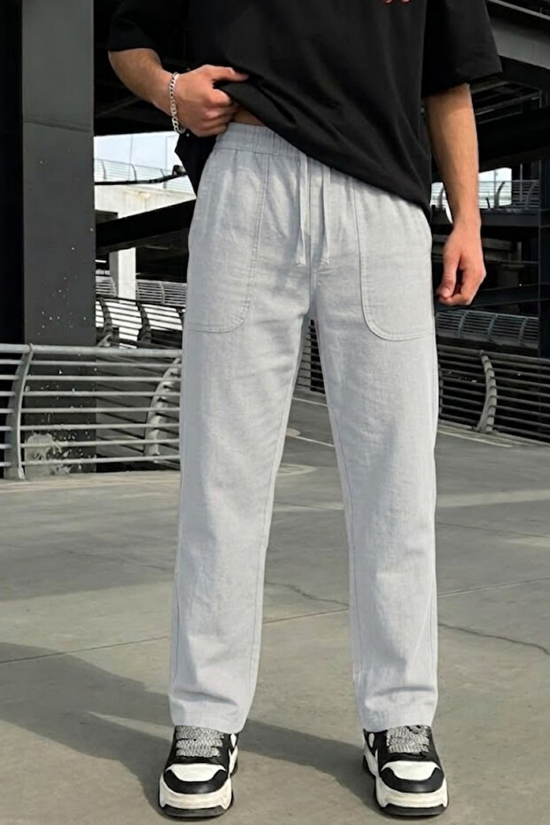 Men's Elastic Summer Straight-Leg Gray Trousers