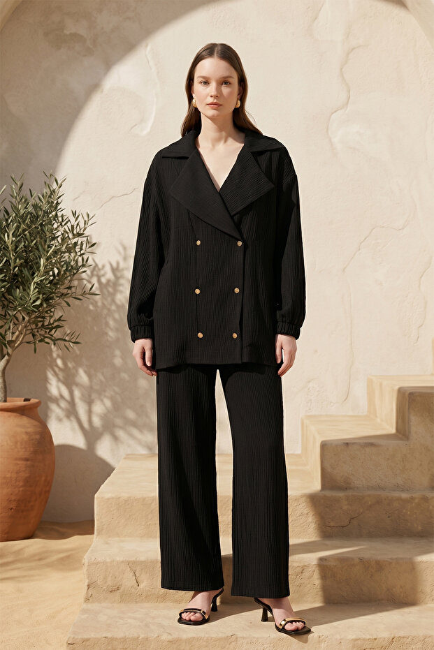 Front Buttoned Jacket Suit 1091 Black - 1