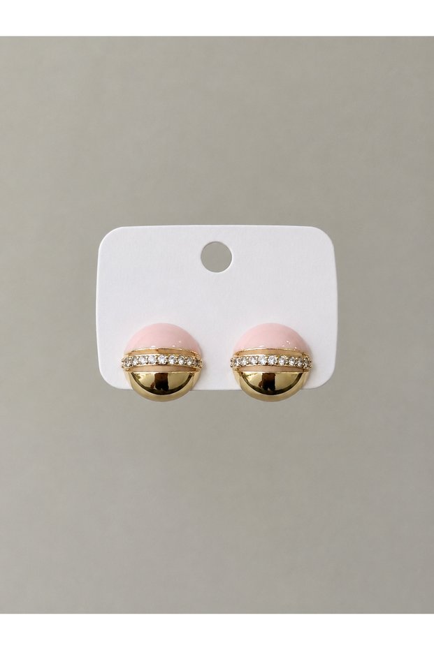Vip Gold&Pink Stone Detailed Round Modern&Stylish Design Tarnish-Resistant Steel Earrings