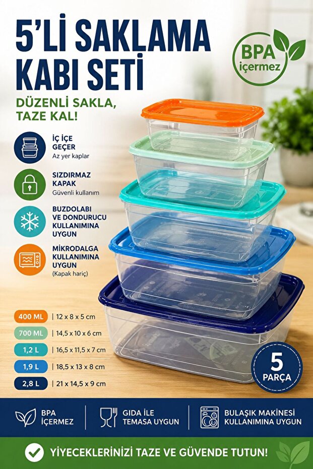 5-Piece Storage Container Set Bpa Free Leak-Proof with Lids Microwave and Freezer Compatible