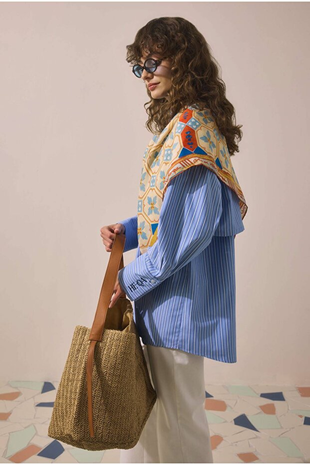 Straw Tote Bag Camel - 3