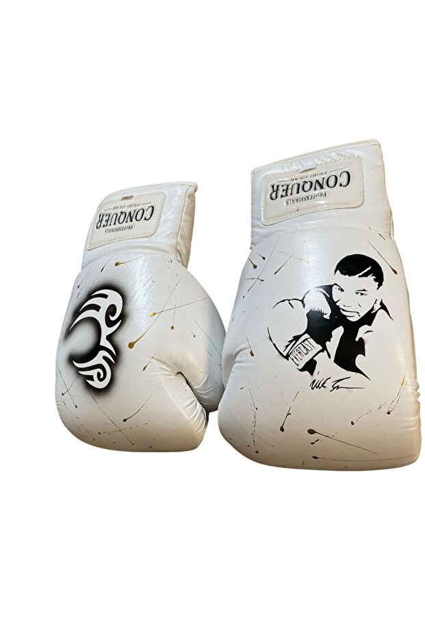 Custom Made Mike Tyson Deri Gold Splash Boks Eldiveni Beyaz - 3