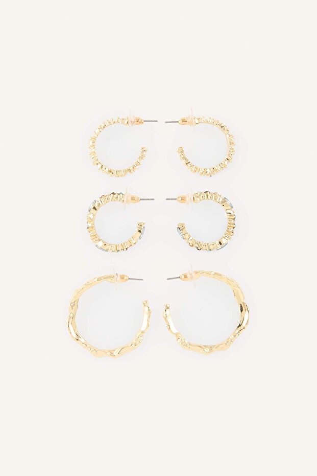 Women's Gold Color 3-Piece Hoop Earring Set H7452Axns