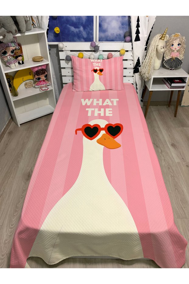 Energy of Summer Colors Fashion Pets Cat Patterned Baby Kids Single Pique and Pillowcase Bedspread Set