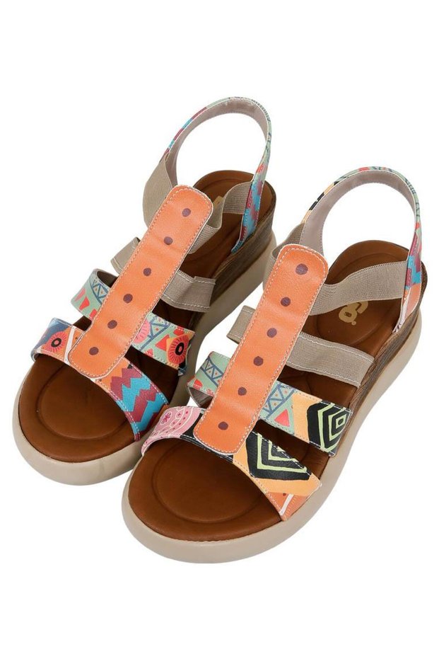 Women's Vegan Leather Multi-Colored Thick Sole Sandals - Welcome to the Tribe Design