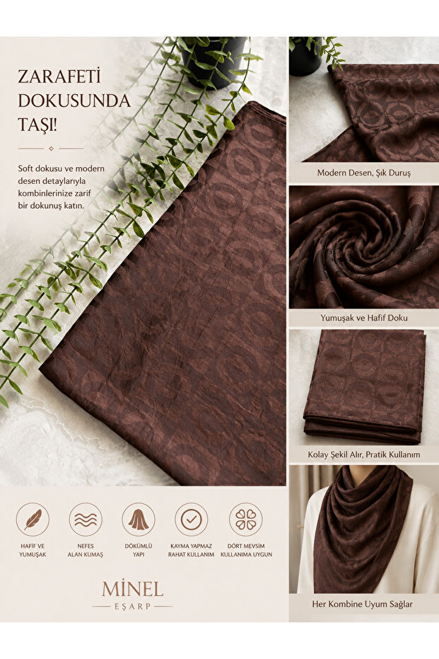 Minel Scarf Monogram Patterned Ayrobin Fabric Cotton Jacquard Shawl – Suitable for All Seasons with 8 Color Options