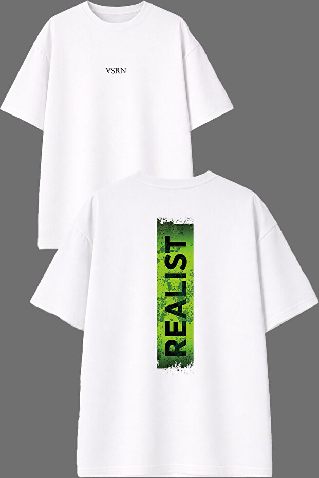 Realıst Design Front and Back Printed White Oversize T-Shirt