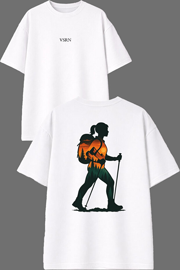 Hiking Design Front and Back Printed White Oversize T-Shirt