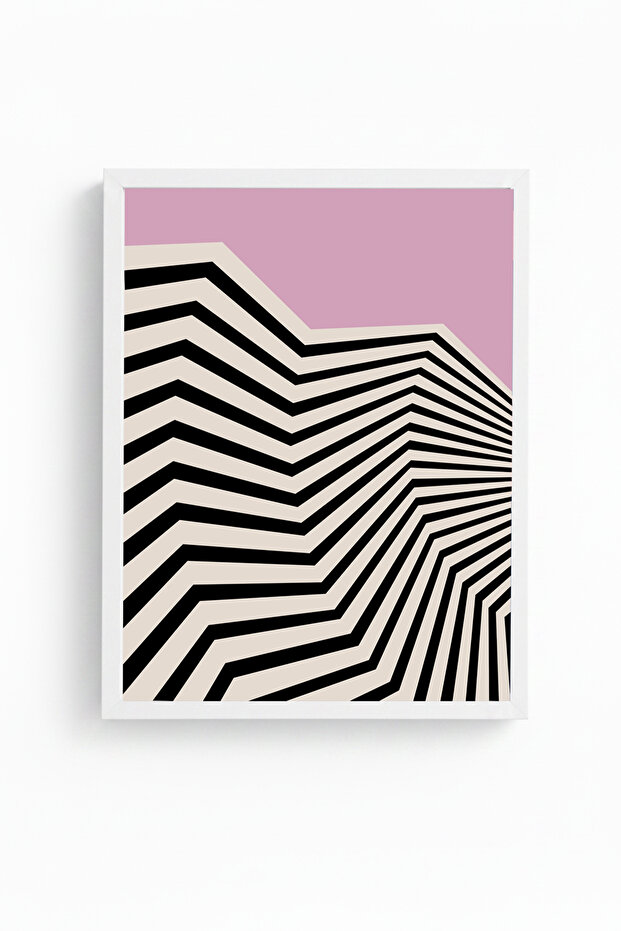 White Wooden Framed Geometric Patterned Painting - Pastel | Huhu1090
