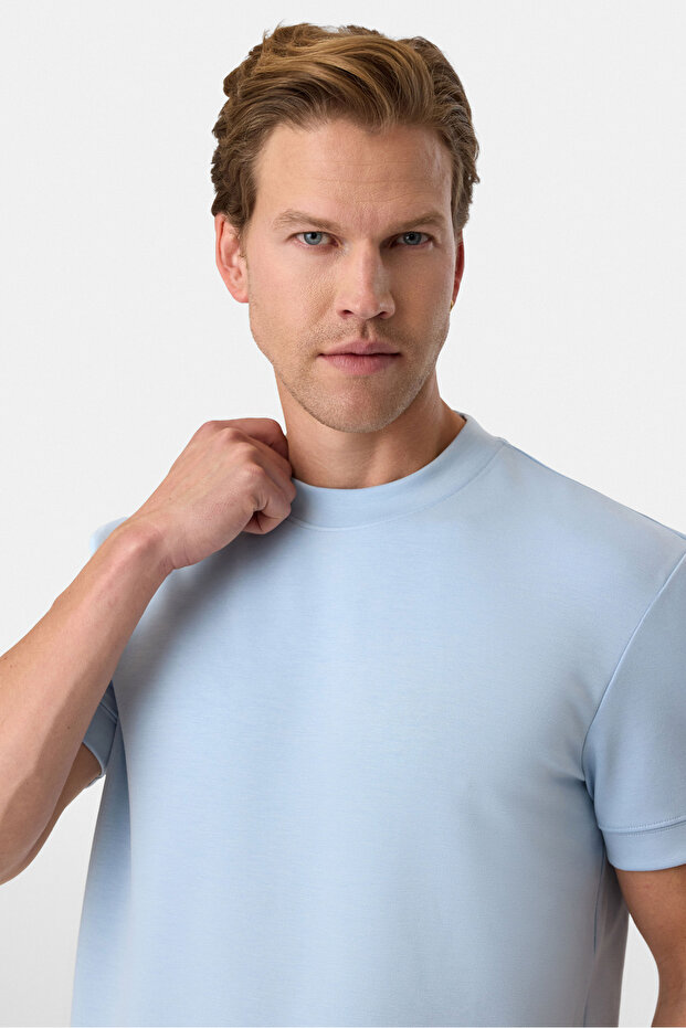 Over Fit Crew Neck Blue T-Shirt