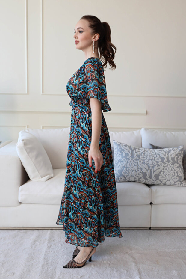 Chiffon Dress with Patterned Pattern- - 5